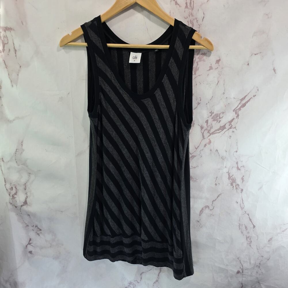 Cabi Tank Top Womens Medium Gray Black Striped Align Tunic 3630 Jersey Stretch